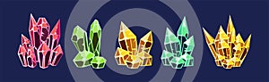 Crystal Gems and Minerals with Shiny Facet Vector Set