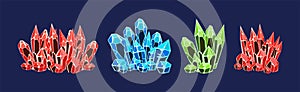 Crystal Gems and Minerals with Shiny Facet Vector Set