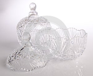 crystal glass bowl on white background.