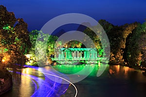 Crystal glass bridge at night