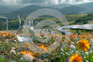 The crystal glass globe showcasing of clean and renewable energy.