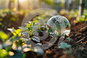 The crystal glass globe showcasing of clean and renewable energy.