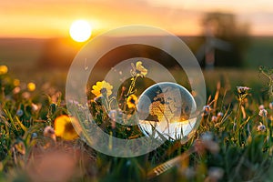 The crystal glass globe showcasing of clean and renewable energy.