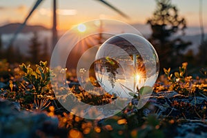 The crystal glass globe showcasing of clean and renewable energy.