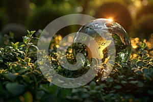 The crystal glass globe showcasing of clean and renewable energy.