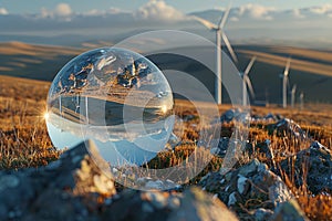 The crystal glass globe showcasing of clean and renewable energy.