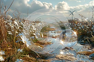 The crystal glass globe showcasing of clean and renewable energy.