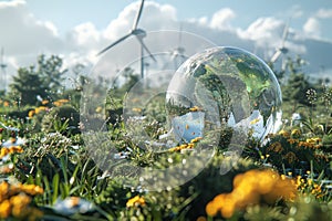 The crystal glass globe showcasing of clean and renewable energy.