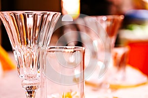 crystal glasses for stands on the festive table