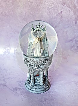 Crystal globe with angel, fairy in Heaven, fantasy world, eternal love