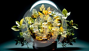 Crystal globe on green grass on dark background. Earth day, world environment day concept. Green world and sustainable