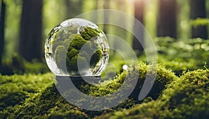 crystal globe on moss in a forest - environment