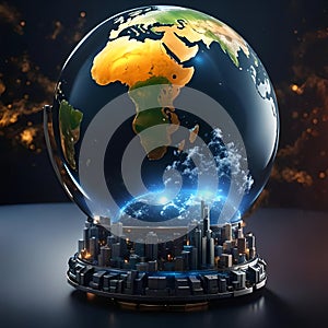 Crystal globe sphere illustration of a planet. Concept alluding to the future of planet Earth due to the impact of Global Warming