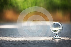 Crystal globe on the way, travel conception