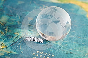 Crystal globe and world map