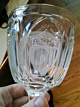 Crystal goblet with E Pluribus unum and shield