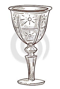 Crystal goblet or glass cup isolated sketch glassware