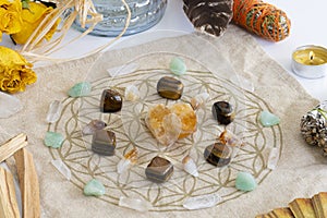 Crystal Healing Grid with Citrine and Tigers Eye Crystals