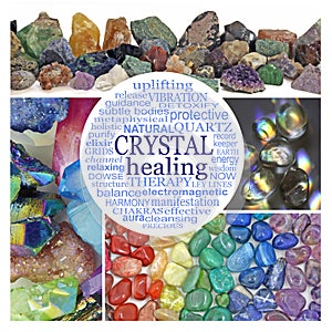 Crystal healing therapy collage word cloud wall art