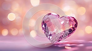 Crystal heart casting reflections and sparkling light in a soft and dreamy setting