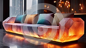 crystal-inspired sculptural modular sofa with iridescent mesh upholstery and resin facets photo