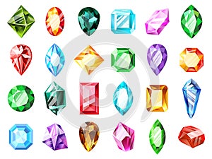 Crystal jewel gems. Crystal diamond gem, jewels game gemstone, precious luxury brilliant gems isolated symbols