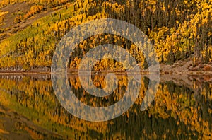 Crystal Lake Wide View in Colorado Yellow Aspen