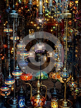 Crystal lamps for sale on the Grand Bazaar at Istanbul