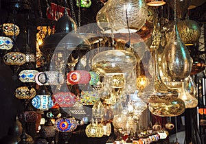 Crystal lamps for sale in Grand Bazaar of Istanbul, Turkey