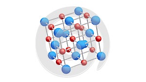 Crystal lattice molecule grid rotates on white.