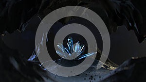Crystal minerals in alien cave 3D render