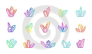 Crystal minerals line art icon. Logo vector crystal gem. Color gradient