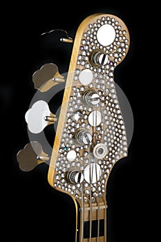 Crystal and mirror encrusted electric bass guitar headstock - glam rock and roll!
