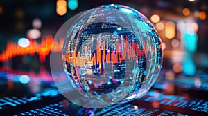 A crystal orb displaying metrics and analytics that rotate dynamically embodying the essence of datadriven photo