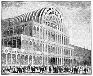 The Crystal Palace front in Hyde Park for Grand International Exhibition of 1851, London.