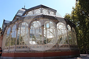 Crystal Palace, Glass Palace, Retiro Park, fountain, Madrid, Spain.