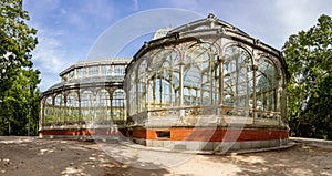 Crystal Palace (Palacio de cristal) in Retiro Park,Madrid, Spain. Detail of the crystal palace.