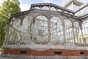 Crystal Palace (Palacio de cristal) in Retiro Park,Madrid, Spain. Detail of the crystal palace.