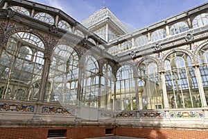 Crystal Palace (Palacio de cristal) in Retiro Park,Madrid, Spain. Detail of the crystal palace.