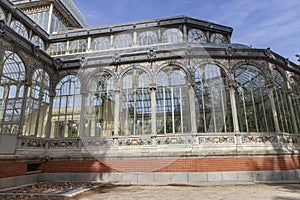 Crystal Palace (Palacio de cristal) in Retiro Park,Madrid, Spain. Detail of the crystal palace.