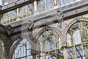 Crystal Palace (Palacio de cristal) in Retiro Park,Madrid, Spain. Detail of the crystal palace.