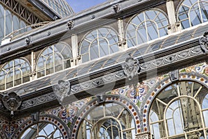 Crystal Palace (Palacio de cristal) in Retiro Park,Madrid, Spain. Detail of the crystal palace.