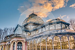 Crystal Palace on Retiro Park in Madrid, Spain.