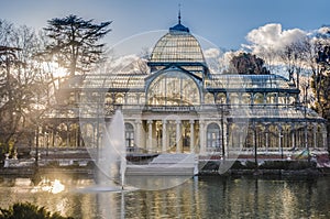 Crystal Palace on Retiro Park in Madrid, Spain.