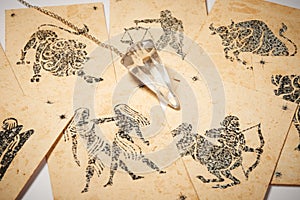 Crystal pendulum with zodiac card