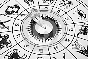 Crystal pendulum with zodiac wheel