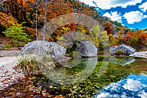 Crystal Pool with Fall Foliage at Lost Maples State Park, Texas