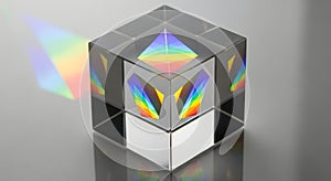 Crystal prism refracting rainbow light spectrum