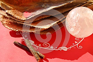 Crystal quartz with Pinna nobilis, noble pen shells, macro photography, closeup