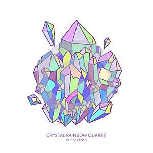 Crystal rainbow quartz in pastel colors, pink, purple, Indigo and turquoise